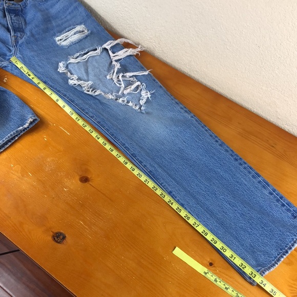 Levi's 501 Button Front Destroyed Straight Leg Denim Jeans - Picture 16 of 16